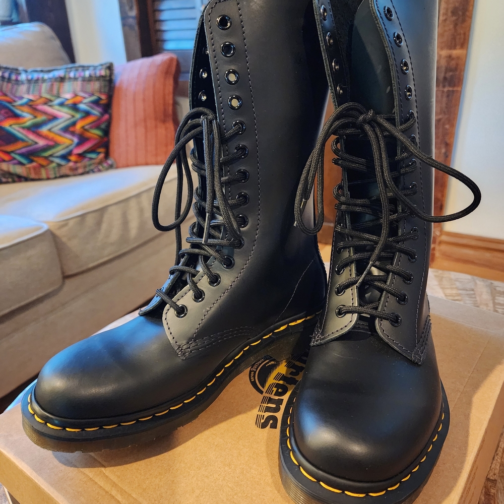 Dr. Martens 1914 Smooth Black Leather 14-eye Moto Boots
